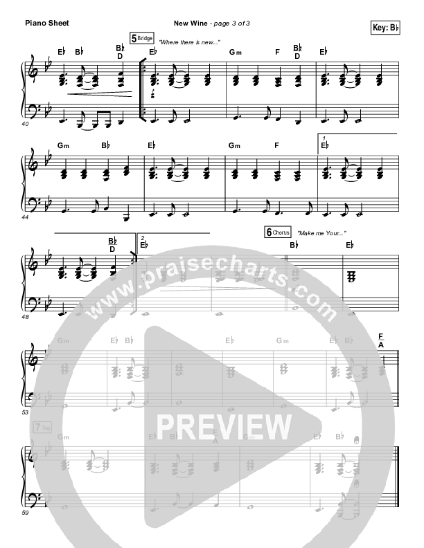 New Wine Piano Sheet (Hillsong Worship)