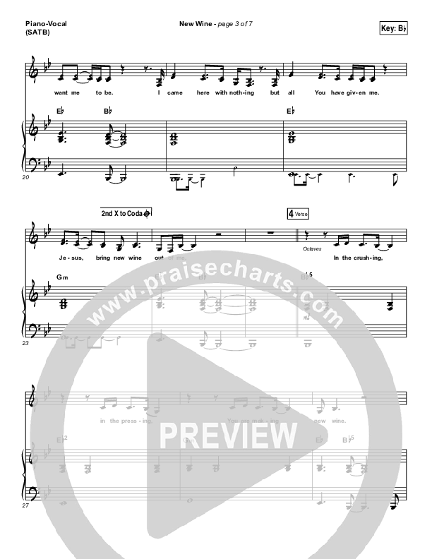 New Wine Piano/Vocal (SATB) (Hillsong Worship)