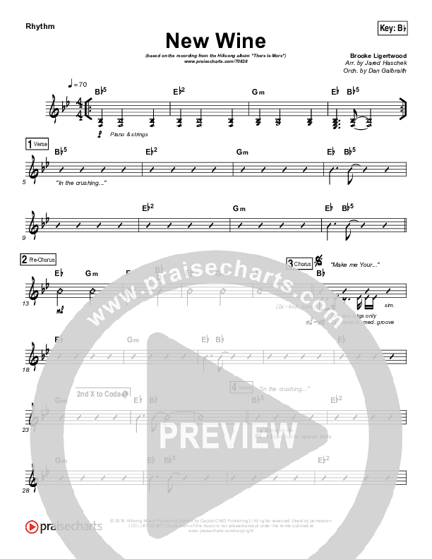 New Wine Rhythm Chart (Hillsong Worship)