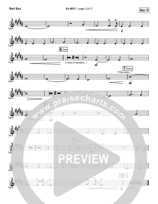 So Will I (100 Billion X) (Live) Bari Sax (Hillsong Worship)