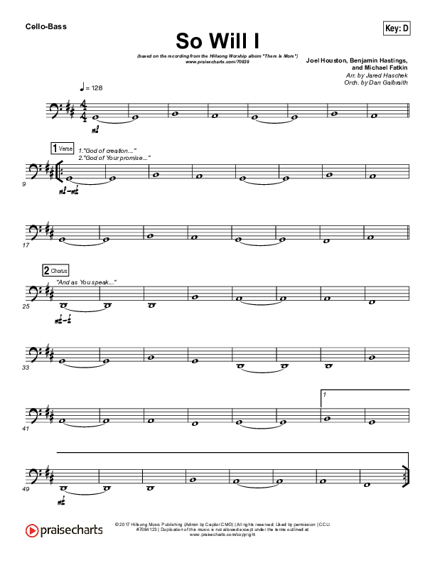 So Will I (100 Billion X) (Live) Cello/Bass (Hillsong Worship)