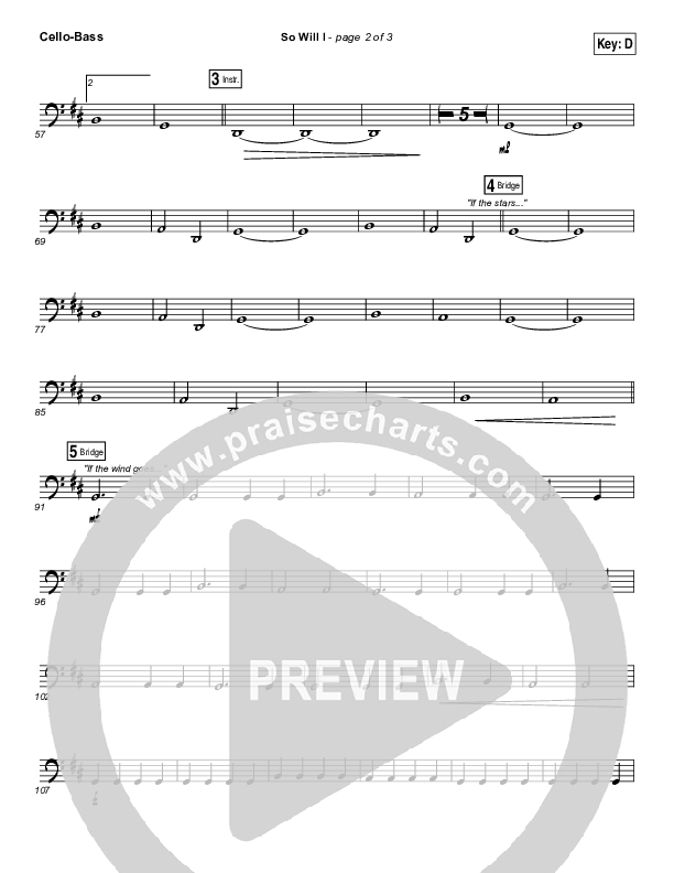 So Will I (100 Billion X) (Live) Cello/Bass (Hillsong Worship)