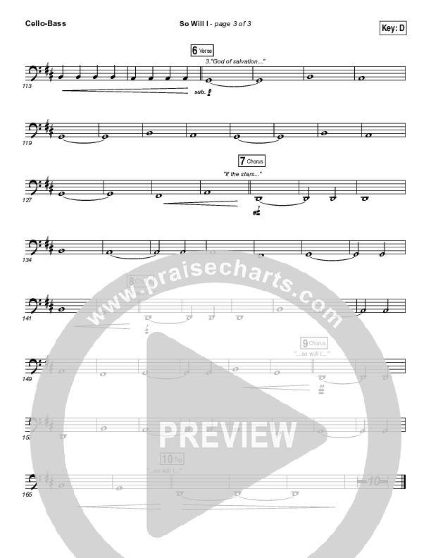 So Will I (100 Billion X) (Live) Cello/Bass (Hillsong Worship)