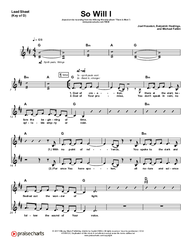 So Will I (100 Billion X) (Live) Lead Sheet (Melody) (Hillsong Worship)