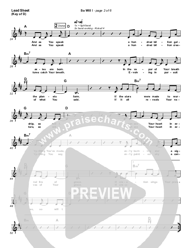 So Will I (100 Billion X) (Live) Lead Sheet (Melody) (Hillsong Worship)