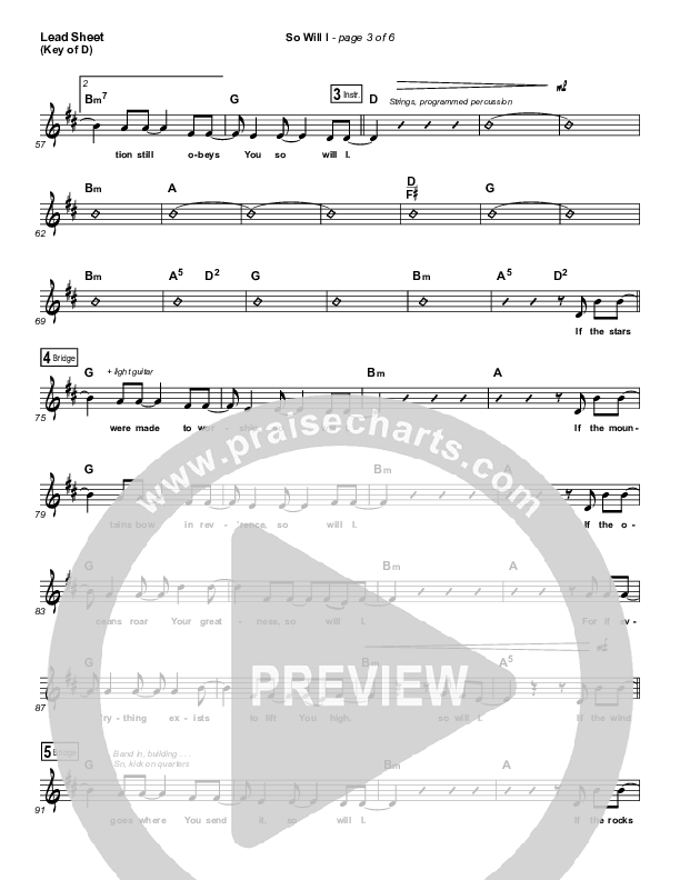 So Will I (100 Billion X) (Live) Lead Sheet (Melody) (Hillsong Worship)