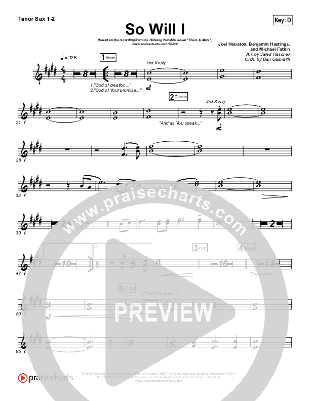 So Will I (100 Billion X) (Live) Tenor Sax 1/2 (Hillsong Worship)