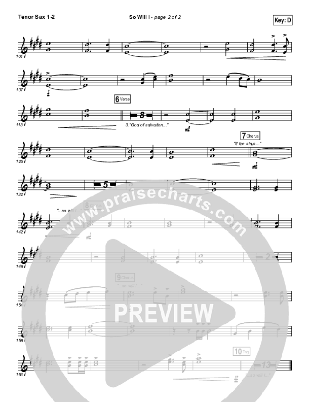 So Will I (100 Billion X) (Live) Tenor Sax 1/2 (Hillsong Worship)