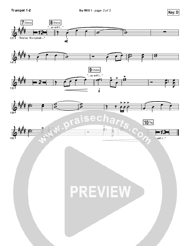 So Will I (100 Billion X) (Live) Trumpet 1,2 (Hillsong Worship)