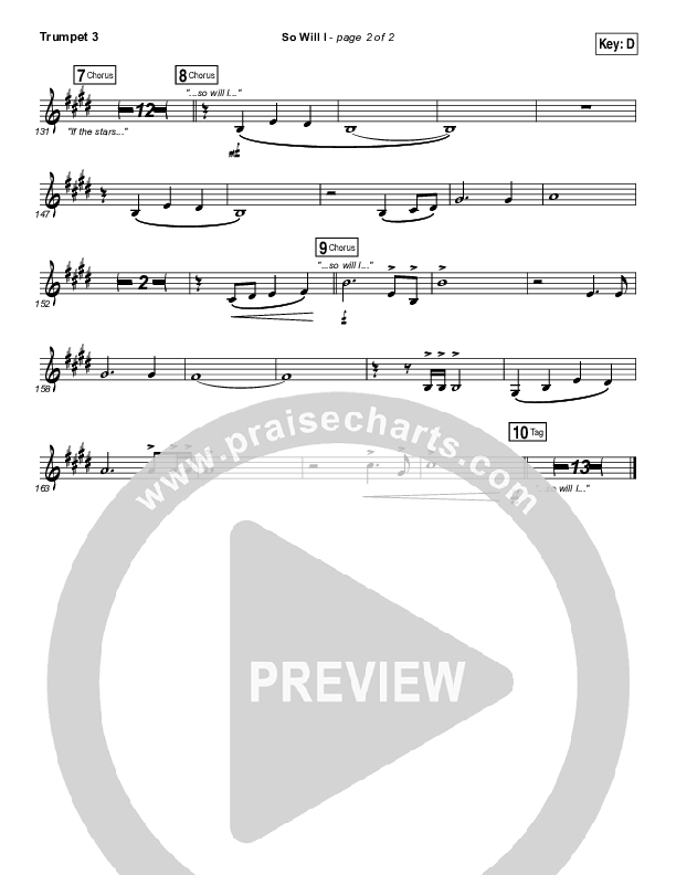 So Will I (100 Billion X) (Live) Trumpet 3 (Hillsong Worship)