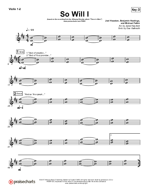 So Will I (100 Billion X) (Live) Violin 1/2 (Hillsong Worship)