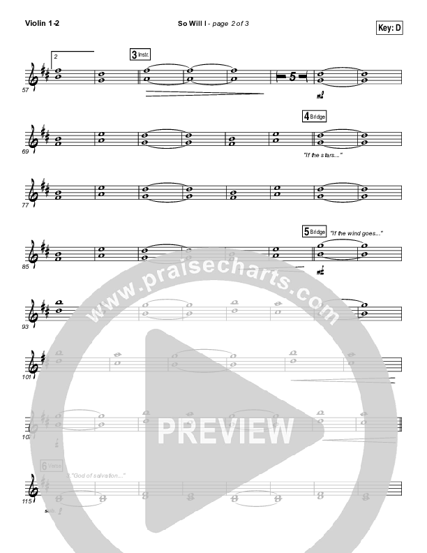 So Will I (100 Billion X) (Live) Violin 1/2 (Hillsong Worship)