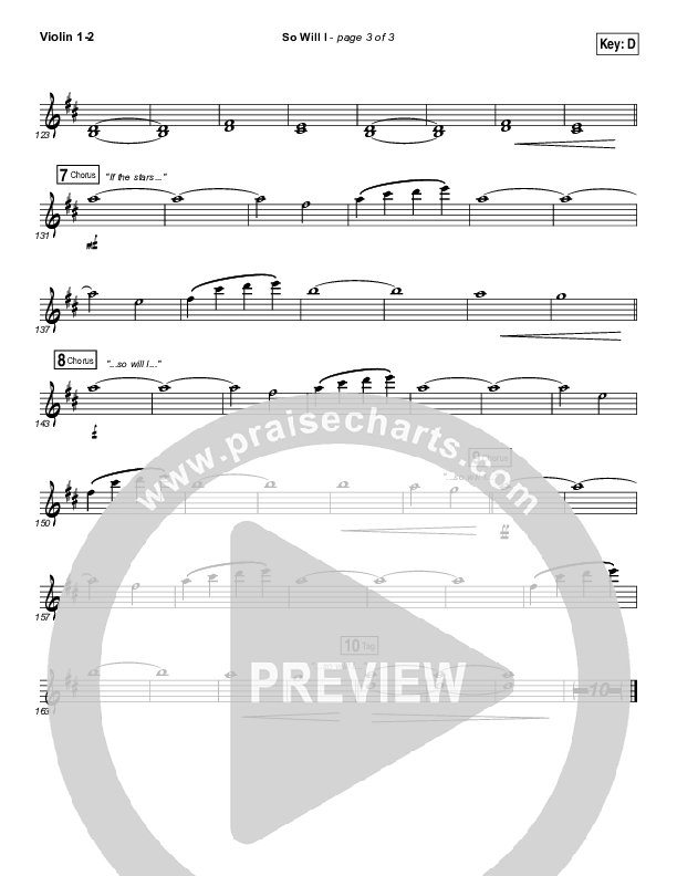 So Will I (100 Billion X) (Live) Violin 1/2 (Hillsong Worship)