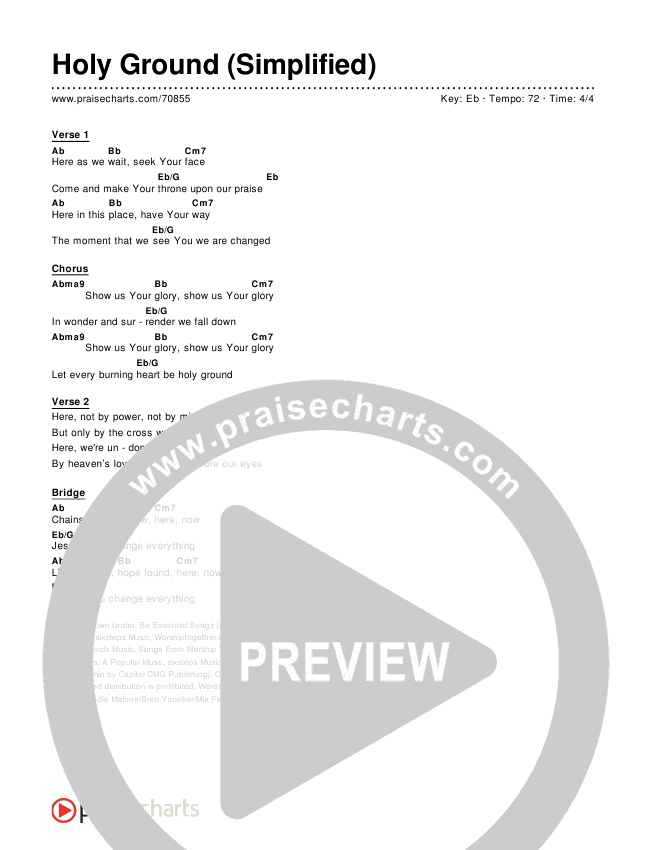 Holy Ground (Simplified) Chord Chart (Passion)