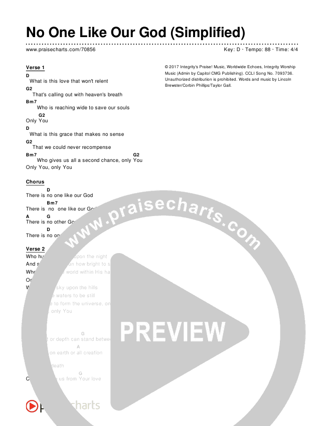 No One Like Our God (Simplified) Chord Chart (Lincoln Brewster)