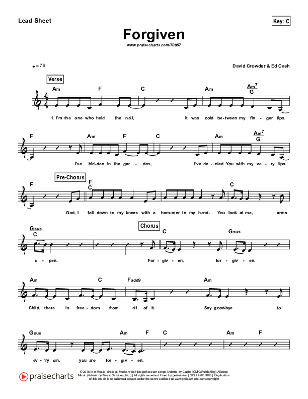 Forgiven (Simplified) Lead Sheet (Melody) (David Crowder)