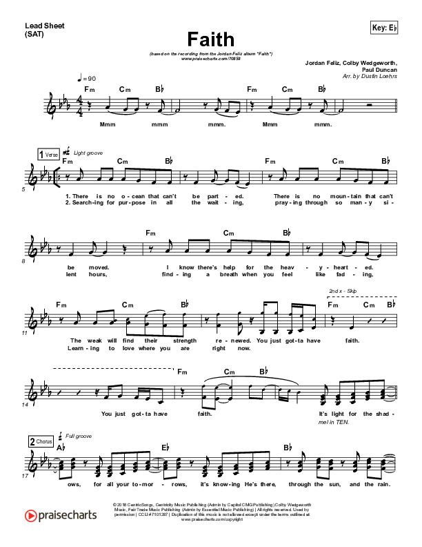 Faith (Simplified) Lead Sheet (SAT) (Jordan Feliz)