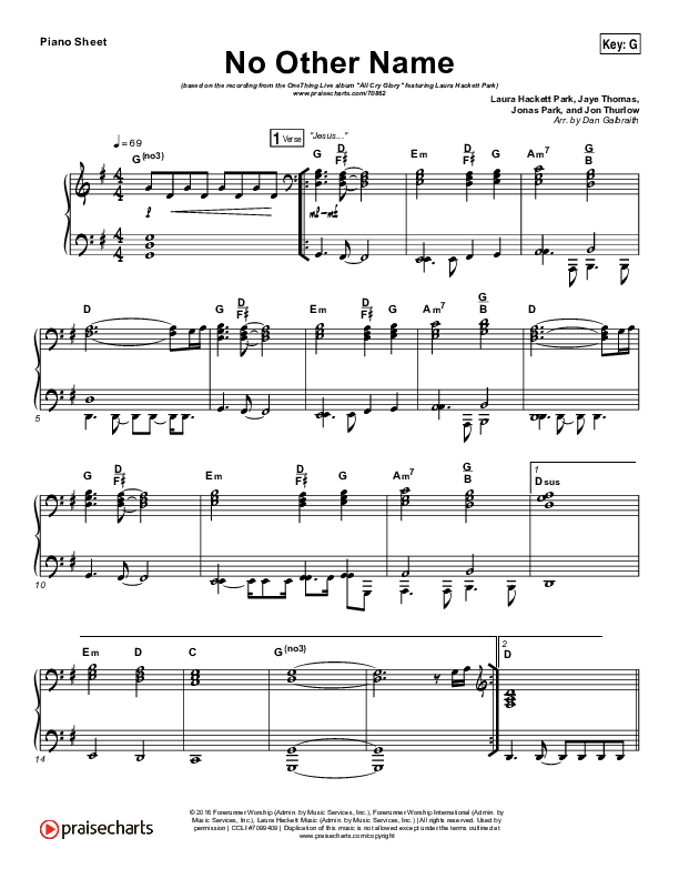 No Other Name Piano Sheet (Laura Hackett Park)
