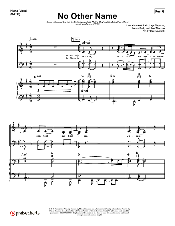 No Other Name Piano/Vocal (SATB) (Laura Hackett Park)