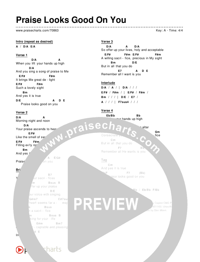 Praise Looks Good On You Chords & Lyrics (Don Moen)