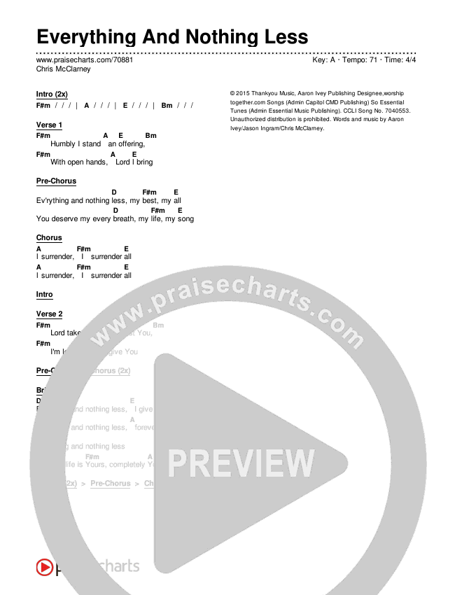 Everything And Nothing Less Chords & Lyrics (Chris McClarney)