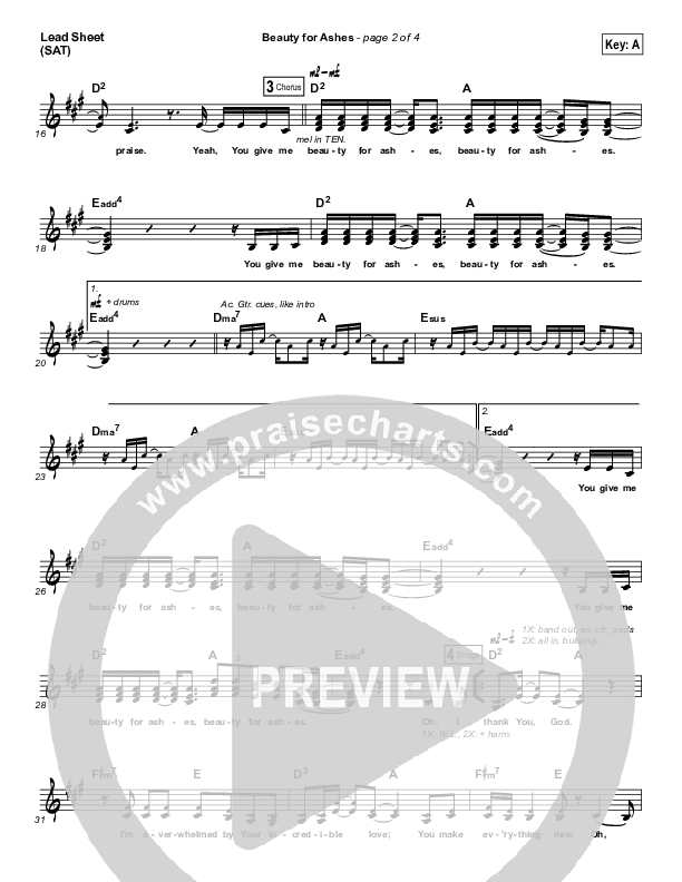 Beauty For Ashes Lead Sheet (SAT) (Chris McClarney)