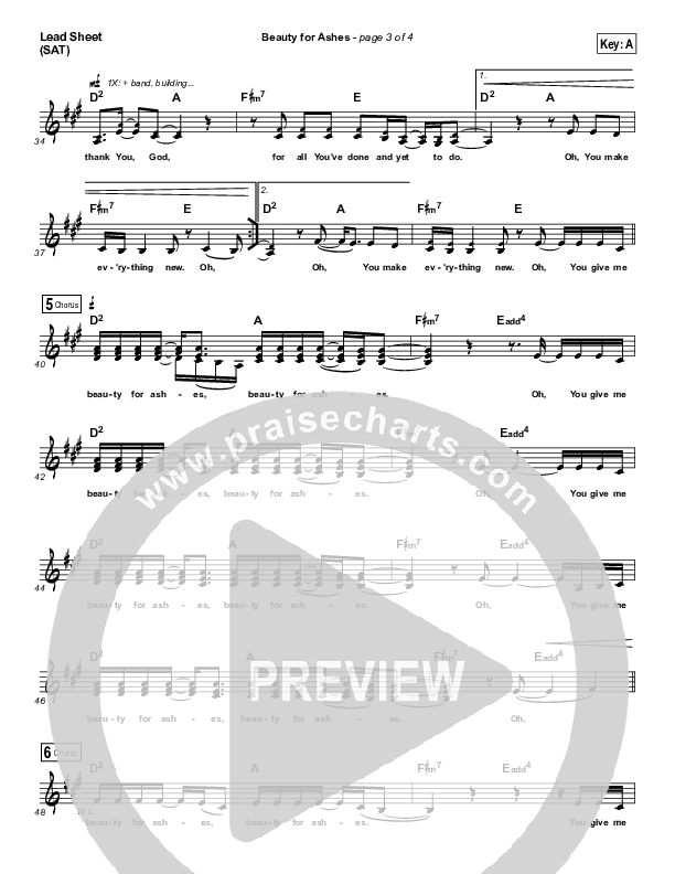 Beauty For Ashes Lead Sheet (SAT) (Chris McClarney)