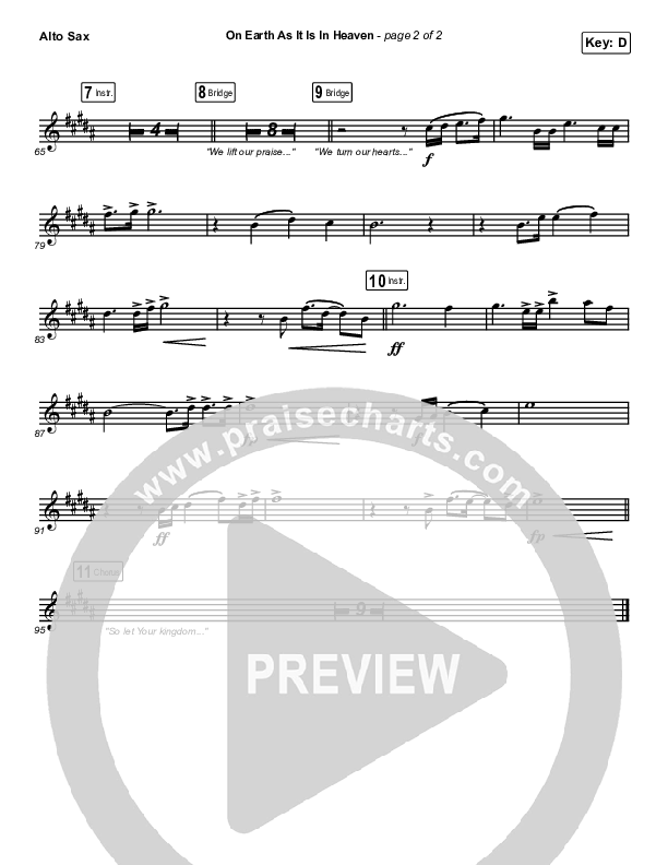 On Earth As It Is In Heaven Alto Sax (Chris McClarney / Kim Walker-Smith)