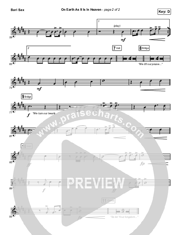 On Earth As It Is In Heaven Bari Sax (Chris McClarney / Kim Walker-Smith)