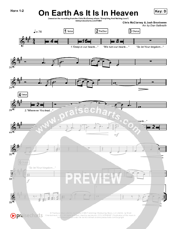 On Earth As It Is In Heaven French Horn 1/2 (Chris McClarney / Kim Walker-Smith)