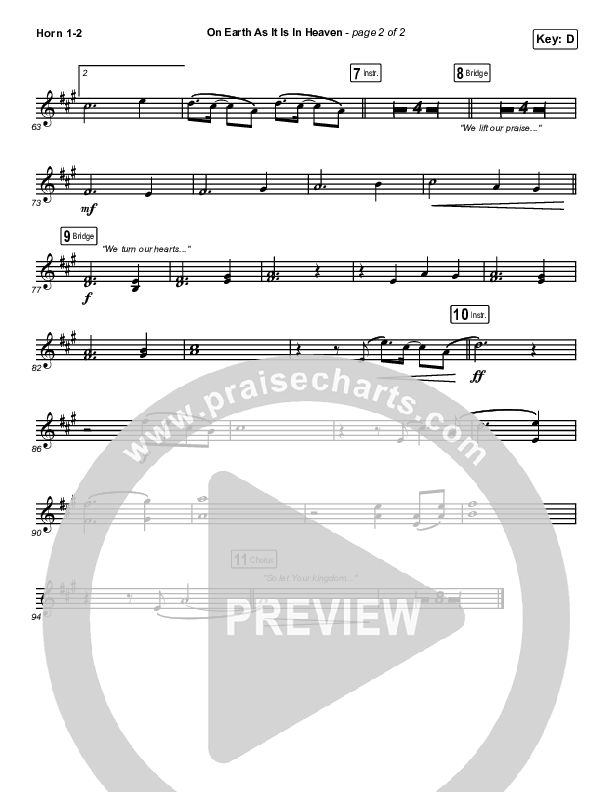 On Earth As It Is In Heaven French Horn 1/2 (Chris McClarney / Kim Walker-Smith)