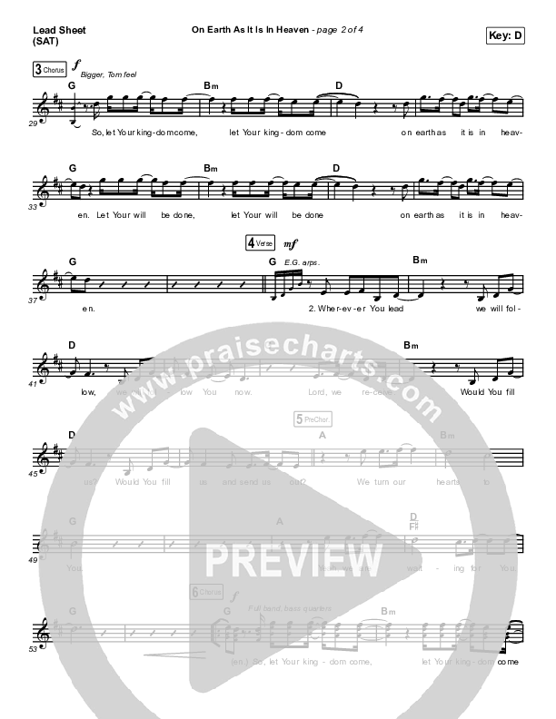 On Earth As It Is In Heaven Lead Sheet (SAT) (Chris McClarney / Kim Walker-Smith)