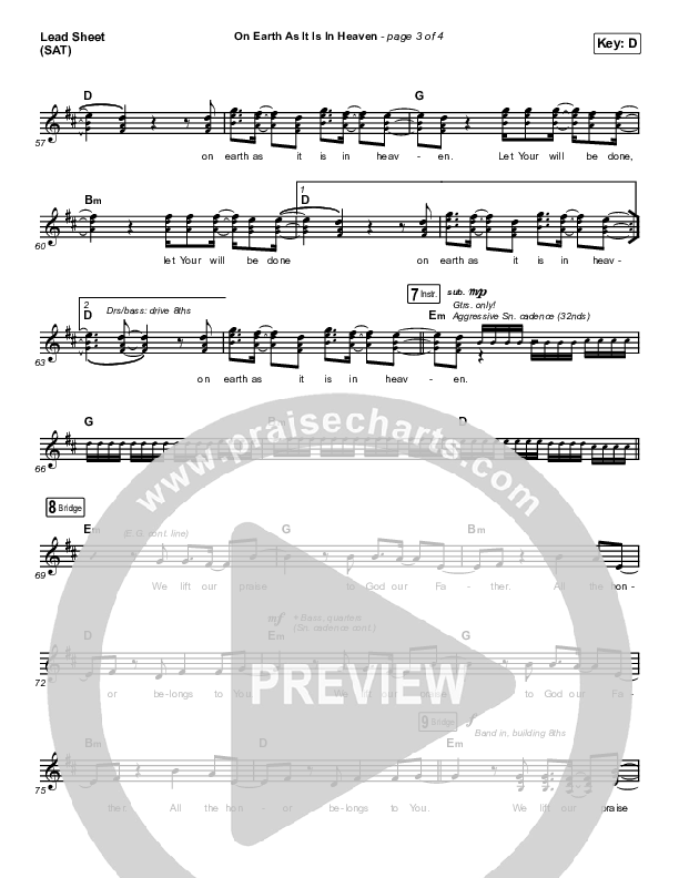 On Earth As It Is In Heaven Lead Sheet (SAT) (Chris McClarney / Kim Walker-Smith)