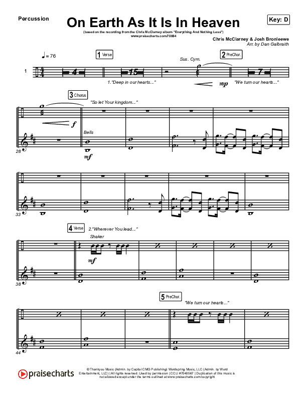 On Earth As It Is In Heaven Percussion (Chris McClarney / Kim Walker-Smith)