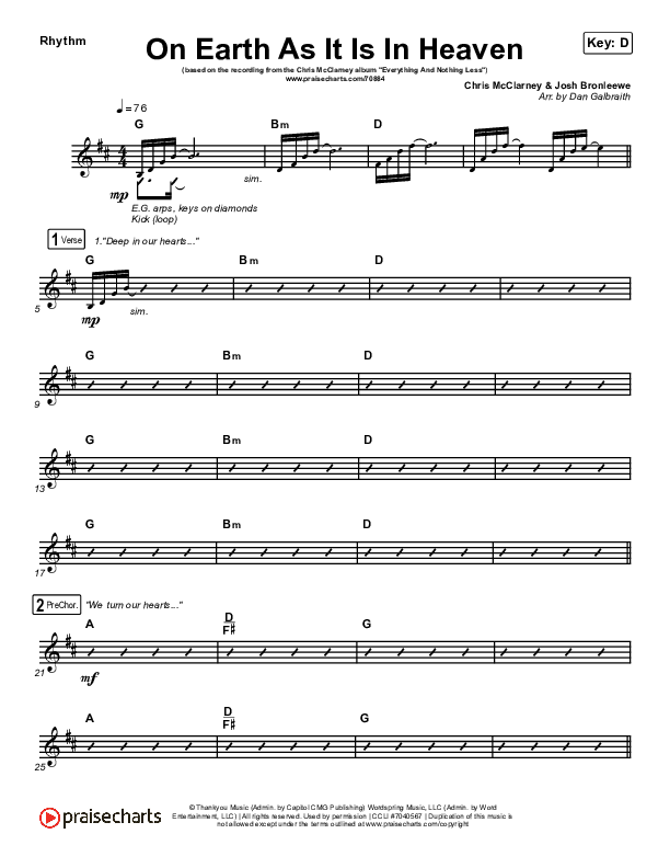 On Earth As It Is In Heaven Rhythm Chart (Chris McClarney / Kim Walker-Smith)