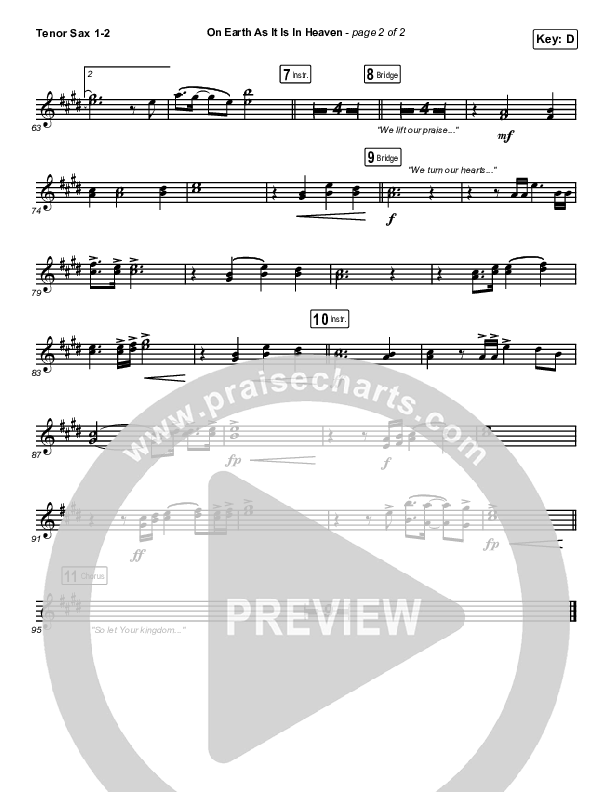 On Earth As It Is In Heaven Tenor Sax 1/2 (Chris McClarney / Kim Walker-Smith)