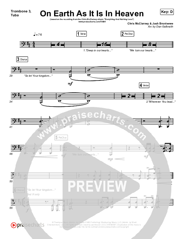 On Earth As It Is In Heaven Trombone 3/Tuba (Chris McClarney / Kim Walker-Smith)