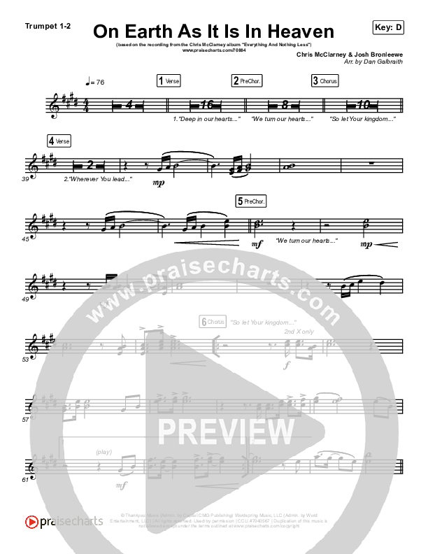 On Earth As It Is In Heaven Trumpet 1,2 (Chris McClarney / Kim Walker-Smith)
