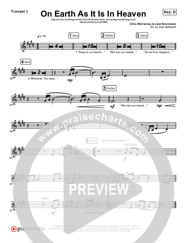 On Earth As It Is In Heaven Trumpet 3 (Chris McClarney / Kim Walker-Smith)