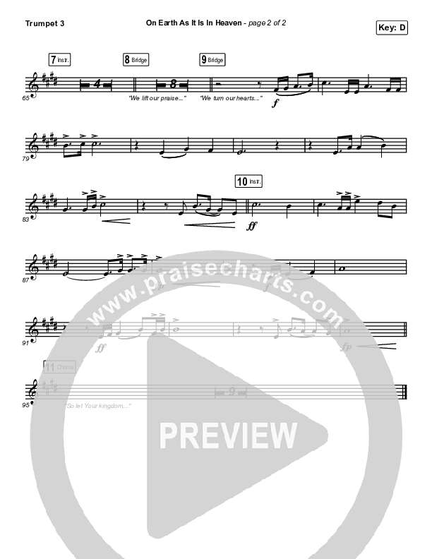 On Earth As It Is In Heaven Trumpet 3 (Chris McClarney / Kim Walker-Smith)
