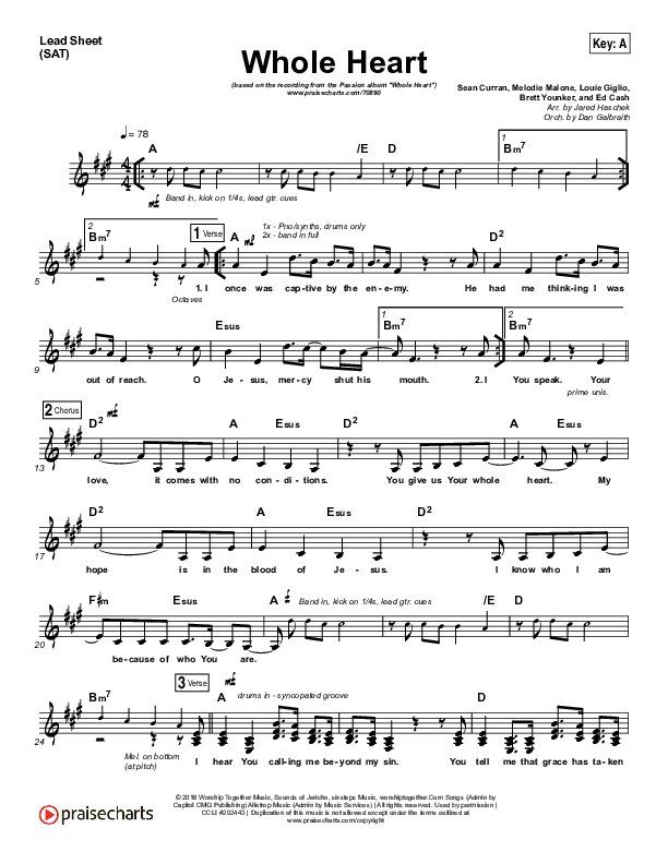 Whole Heart Lead Sheet (SAT) (Passion / Kristian Stanfill)