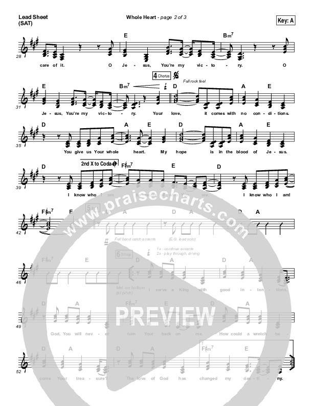 Whole Heart Lead Sheet (SAT) (Passion / Kristian Stanfill)