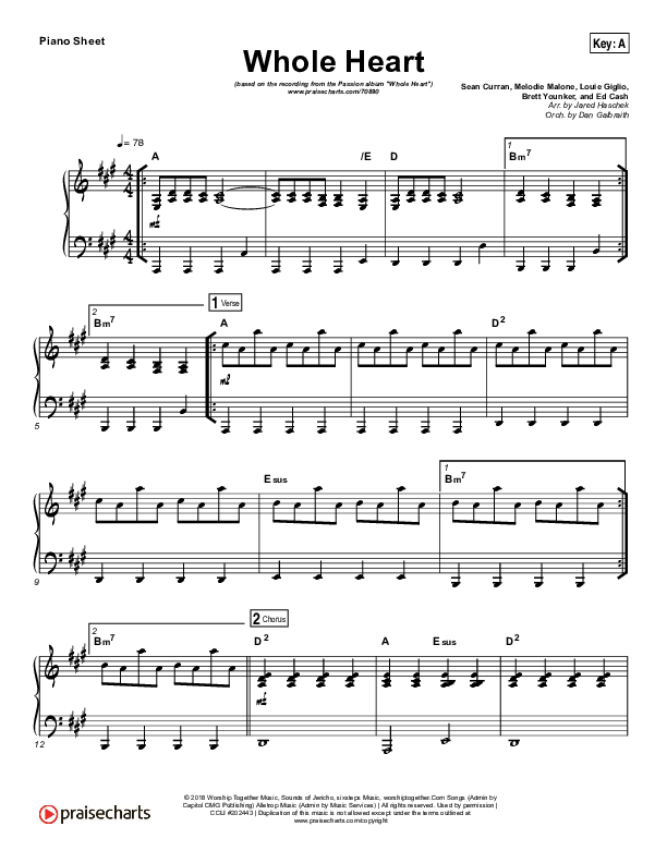 Whole Heart Piano Sheet (Passion / Kristian Stanfill)