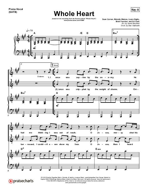 Whole Heart Piano/Vocal Pack (Passion / Kristian Stanfill)