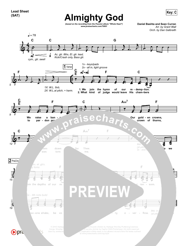 Almighty God Sheet Music Pdf Passion Sean Curran Praisecharts