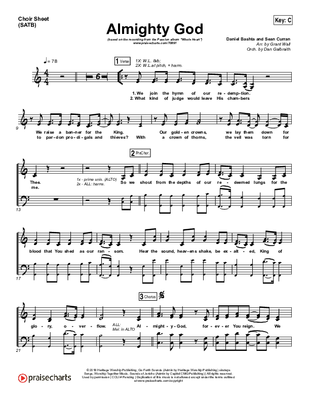 Almighty God Choir Sheet (SATB) (Passion / Sean Curran)
