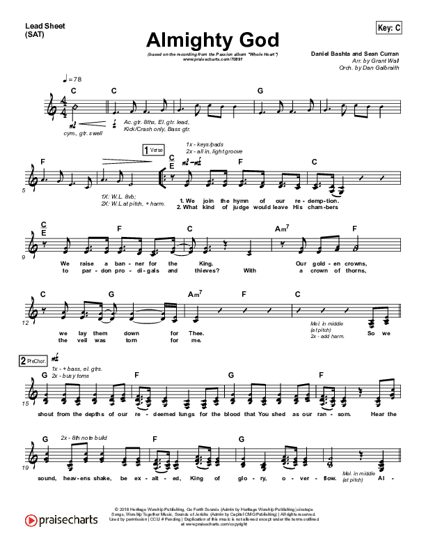 Almighty God Lead Sheet (SAT) (Passion / Sean Curran)