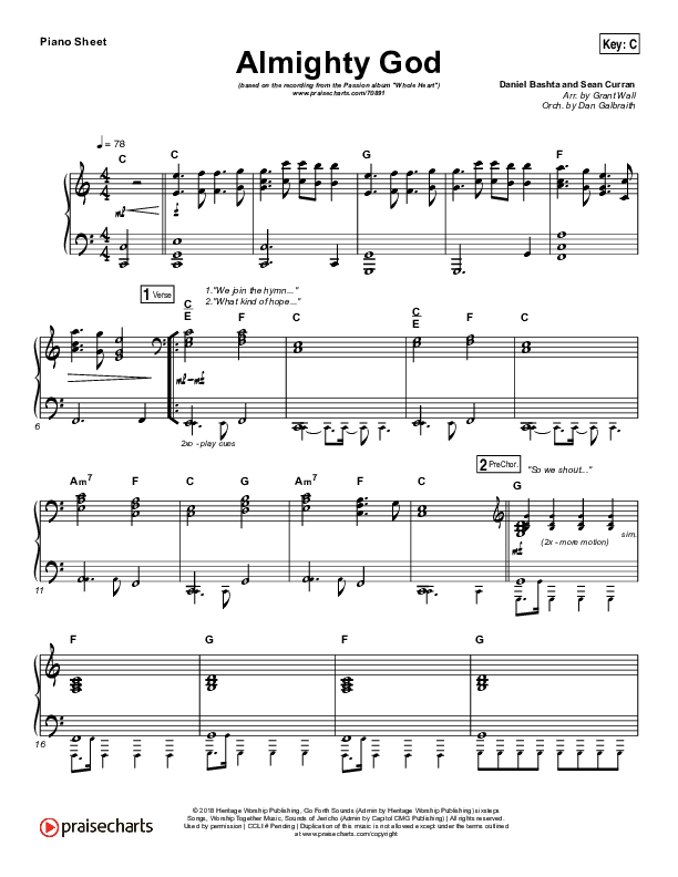 Almighty God Piano Sheet (Passion / Sean Curran)