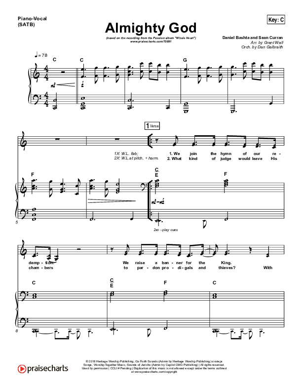 Almighty God Piano/Vocal (SATB) (Passion / Sean Curran)