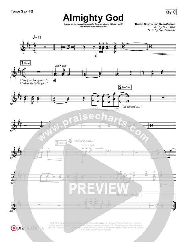 Almighty God Tenor Sax 1/2 (Passion / Sean Curran)